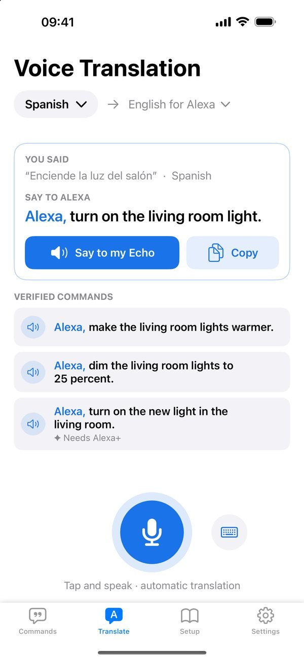 Voice translation into an Alexa command