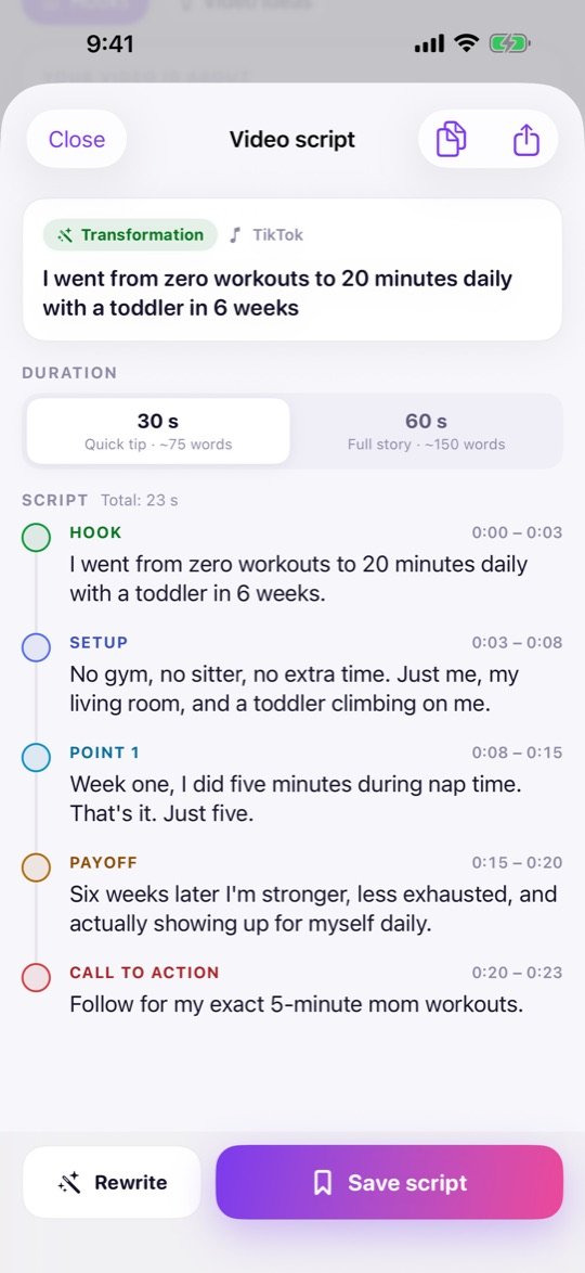 A 60 second script, timed section by section