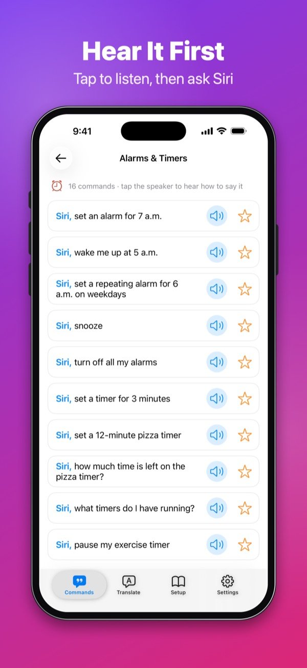 Siri commands inside a topic, with the speaker button