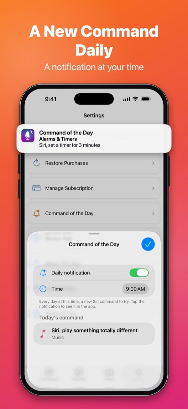 Command of the day notification and widget