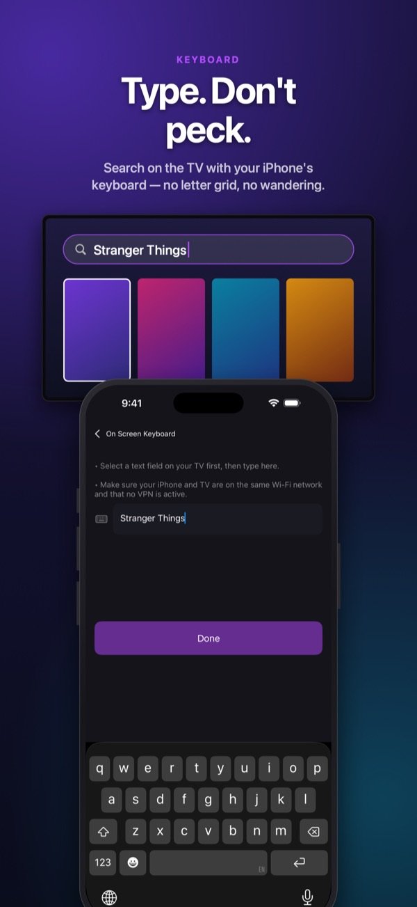 Typing a search on the TV with the iPhone keyboard