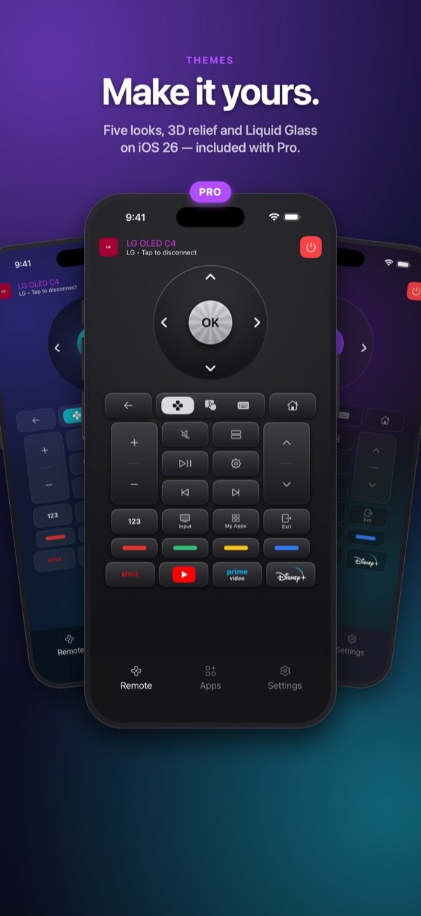 Five remote themes, 3D relief and Liquid Glass on iOS 26